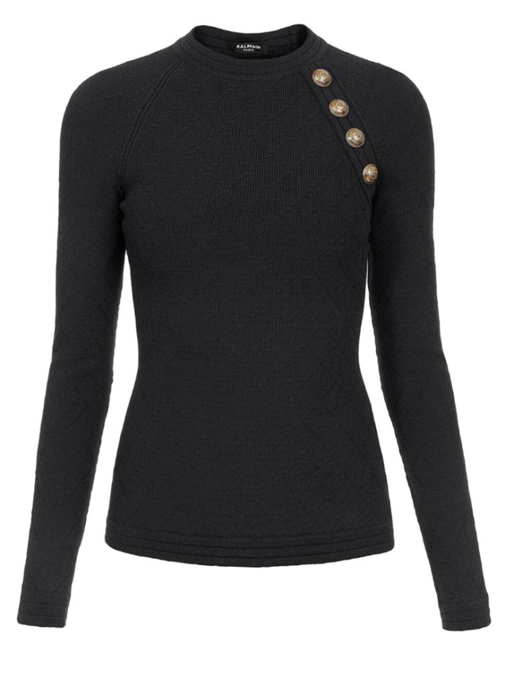 $1095 Balmain Black Knit Gold-Tone Detailed Button Sweater size 4/36